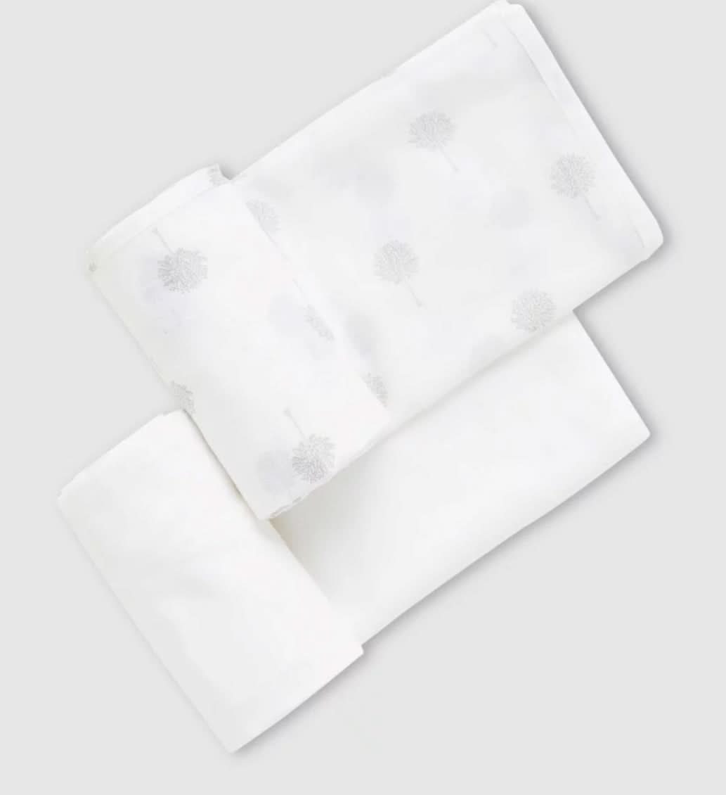 Purebaby 2 pack Muslin Wrap in Grey Tree