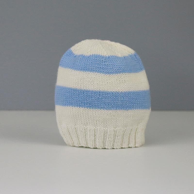 Amelia Hand Knitted Baby Hat in Blue and Cream Stripe