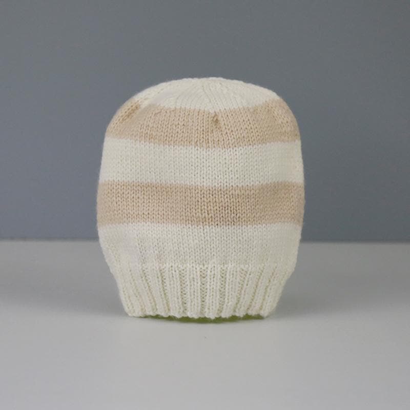 Amelia Hand Knitted Baby Hat in Camel and Cream Stripe
