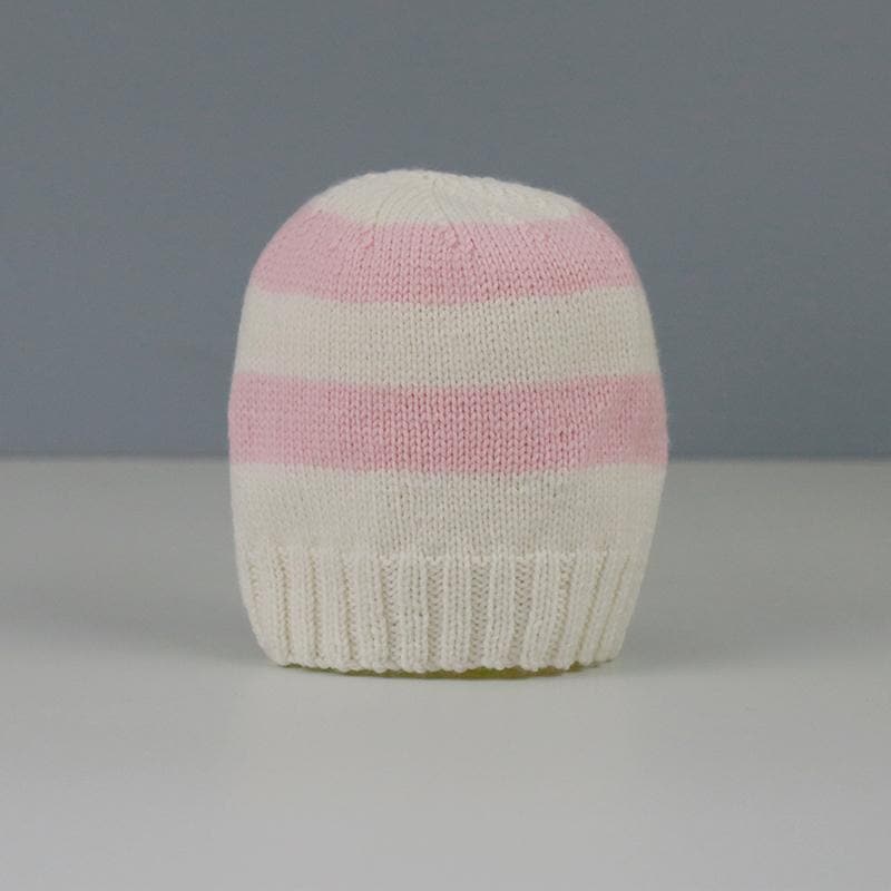 Amelia Hand Knitted Baby Hat in Pink and Cream Stripe