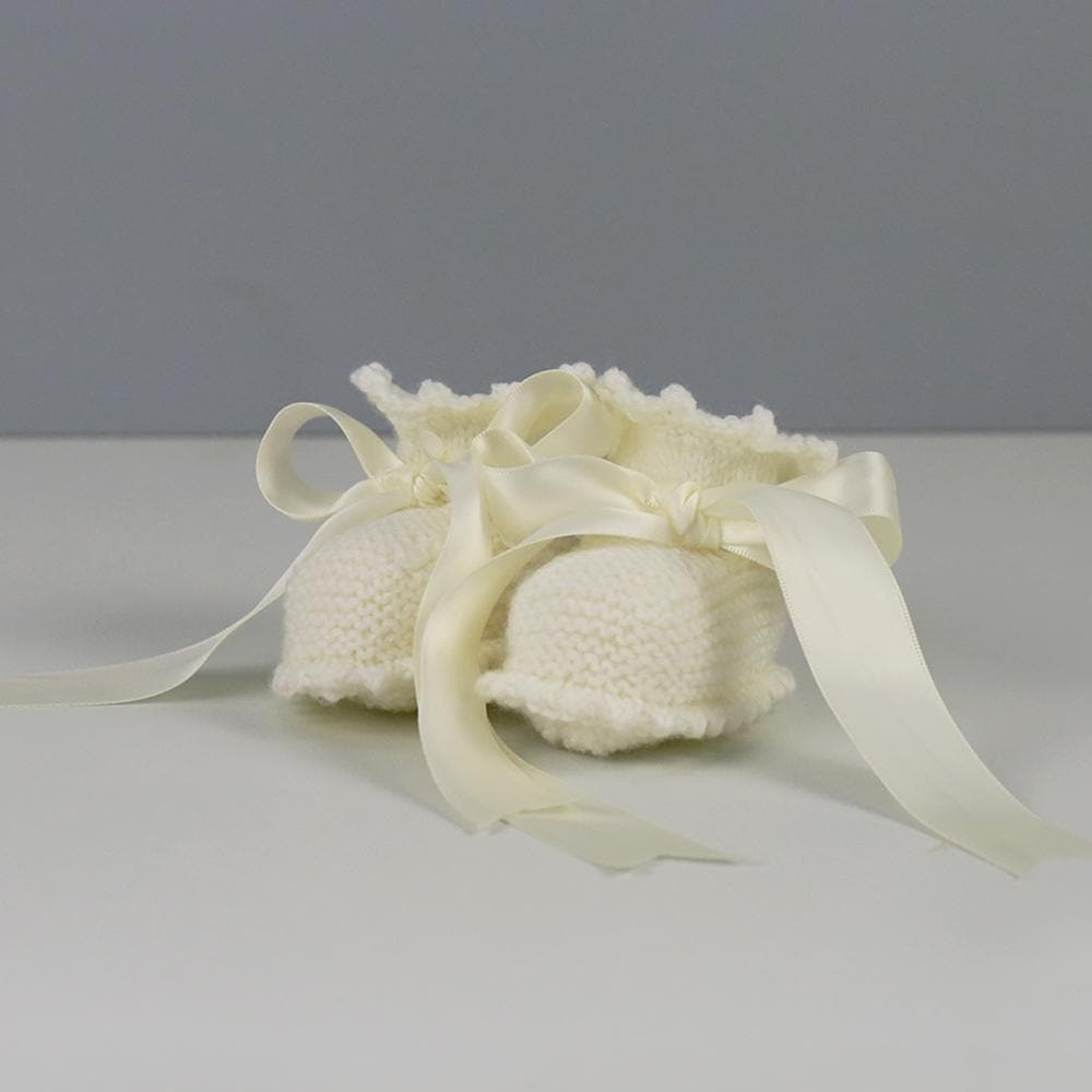 Annabel Cream Baby Booties with Cream Satin Ribbon