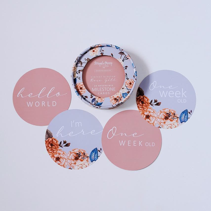 Snuggle Hunny Vintage Blossom & Rose Gold Reversible Milestone Cards