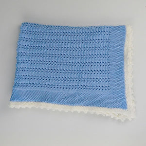 Elizabeth Hand Knitted Baby Blanket - Blue/Cream