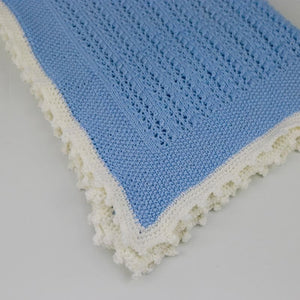 Elizabeth Hand Knitted Baby Blanket - Blue/Cream