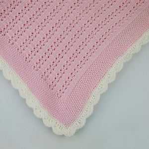 Elizabeth Hand Knitted Baby Blanket - Pink/Cream