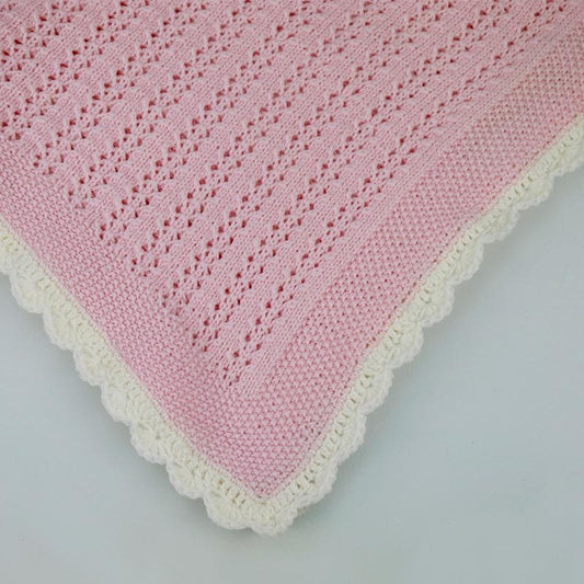 Elizabeth Hand Knitted Baby Blanket - Pink/Cream