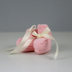 Grace Hand Knitted Baby Booties in Pale Pink with Cream Satin Ribbon