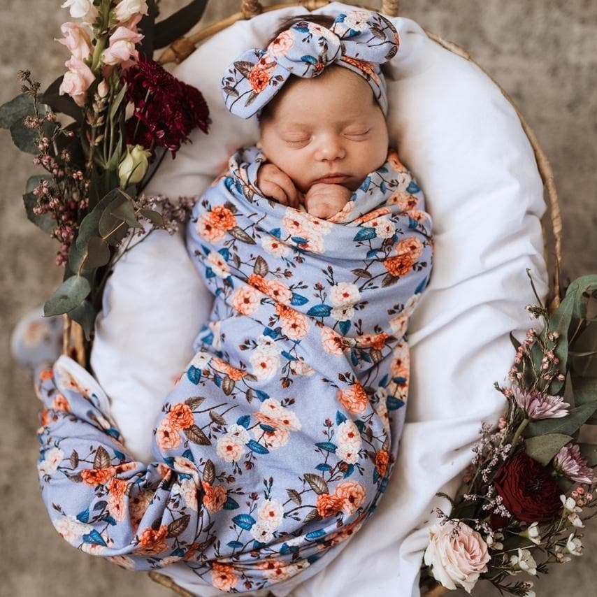 Snuggle Swaddle & Top Knot Set in Vintage Bloosom