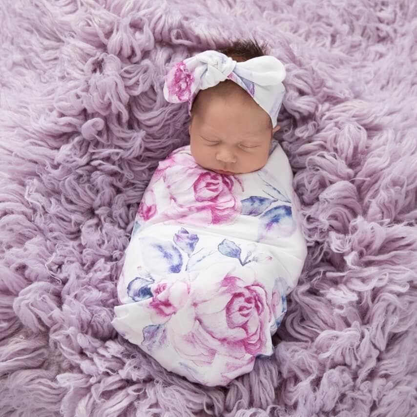 Snuggle Swaddle & Topknot Set in Lilac Skies