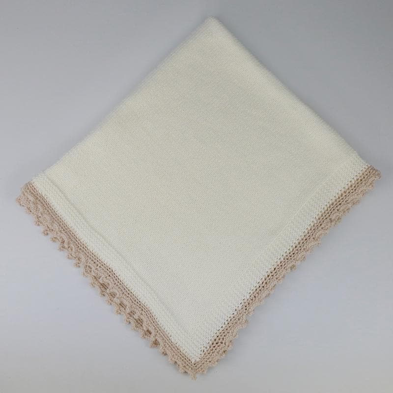 Sophie Super Soft Hand Knitted Baby Blanket - Cream/Camel