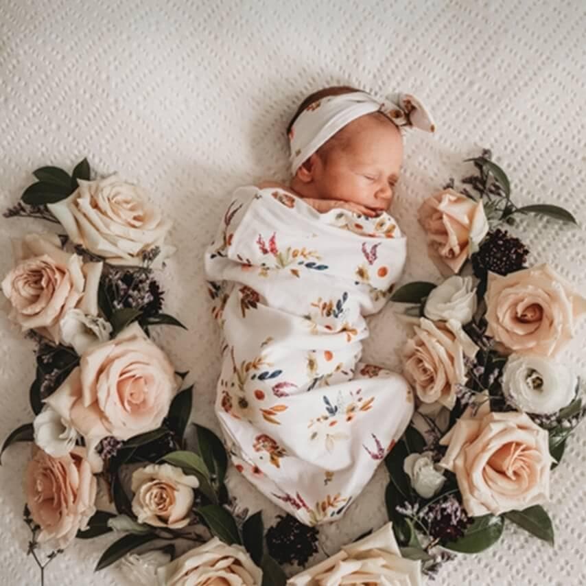 Snuggle Swaddle & Topknot Set in Boho Posy